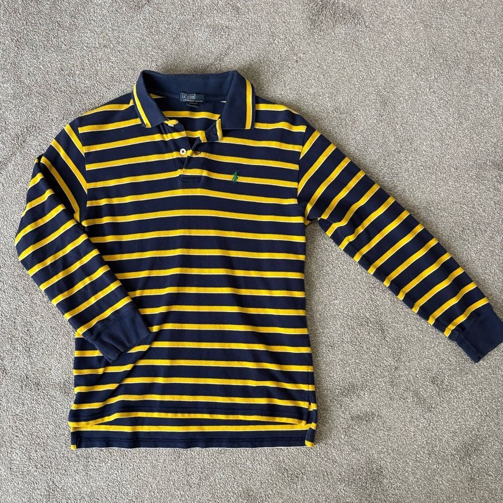 Polo by Ralph Lauren Kids Navy and Yellow Striped Long Sleeve Shirt - M 12/14